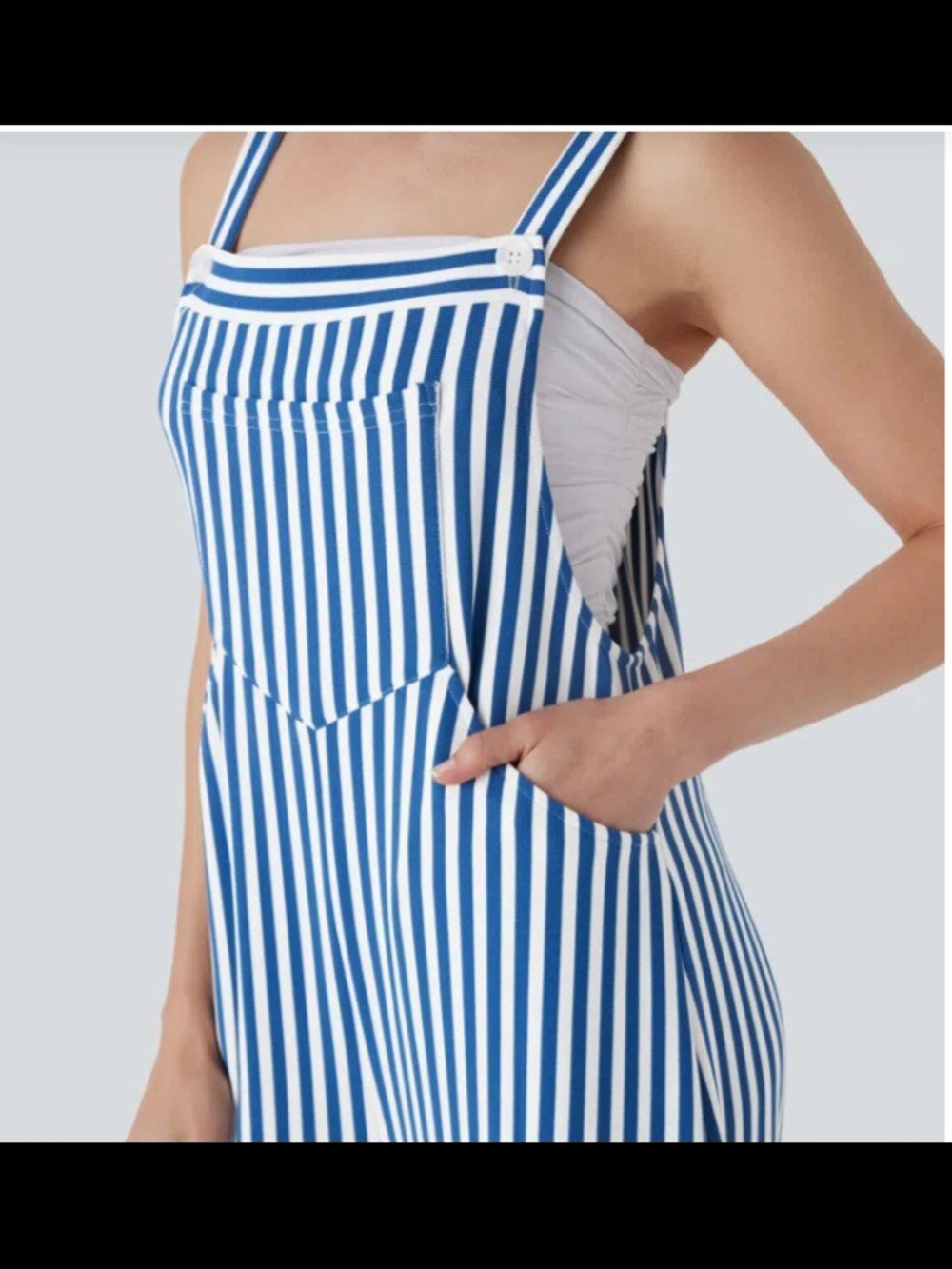 Halara Striped Waffle Overalls With Pockets - Picture 5 of 8